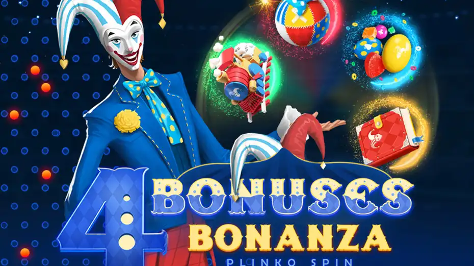 Интерфейс игры 4 Bonuses Bonanza Plinko Spin с выбором шаров
