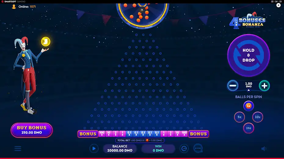 Колесо Joker с бонусными режимами в Plinko Spin