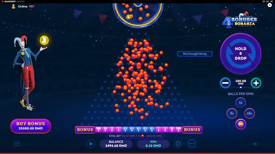 Таблица RTP в 4 Bonuses Bonanza Plinko Spin
